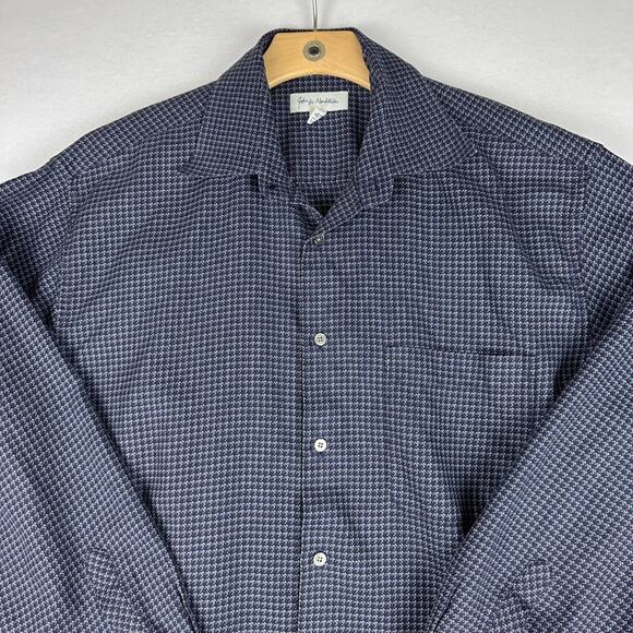 John W. Nordstrom Hong Kong Blue Square Geometric Long Sleeve Button Shirt XL‎ - Picture 1 of 9